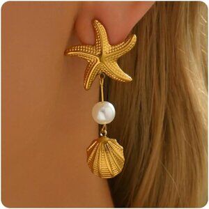🆕 Women Gold Delicately Designed Earrings 18K Elegant Pearl Sunflower Jewelry